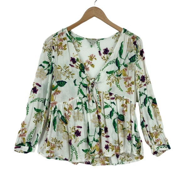 Lucky Brand Tops - Lucky Brand Peplum Top Womens Medium Multi Floral 100% Viscose V Neck Pullover